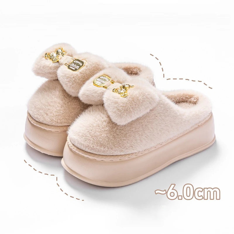 Women's Stylish Winter Fluffy Platform Slippers Fuzzy Slippers