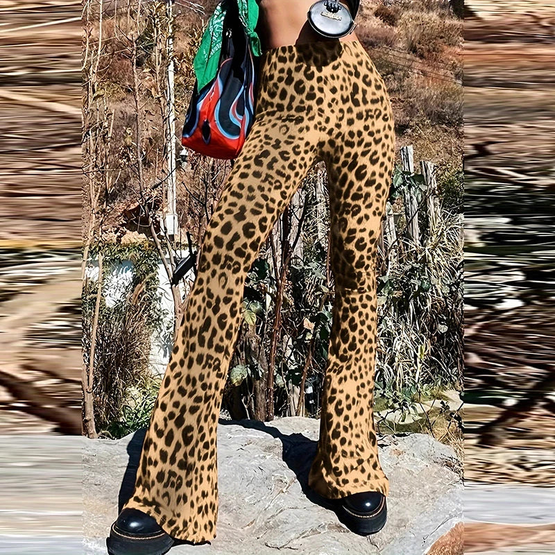 Women's High-Waisted Leopard Print Flared Leggings