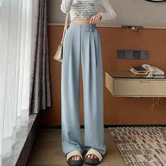 Women's High-Waisted Wide-Leg Trousers – Adjustable Belt Pleated Loose Pants