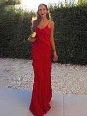 Elegant spaghetti strap draped maxi dress