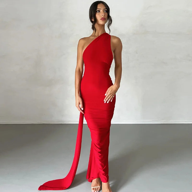 Robe longue dos nu au design irrégulier pour soirées en club