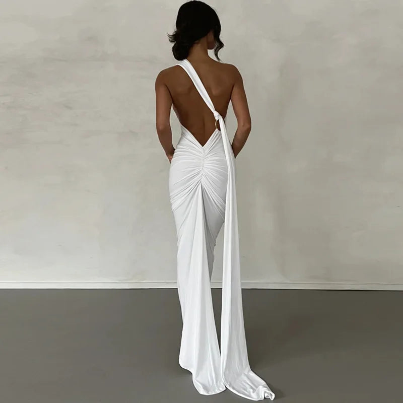 Backless Maxi Dress with Irregular Design for Club Parties