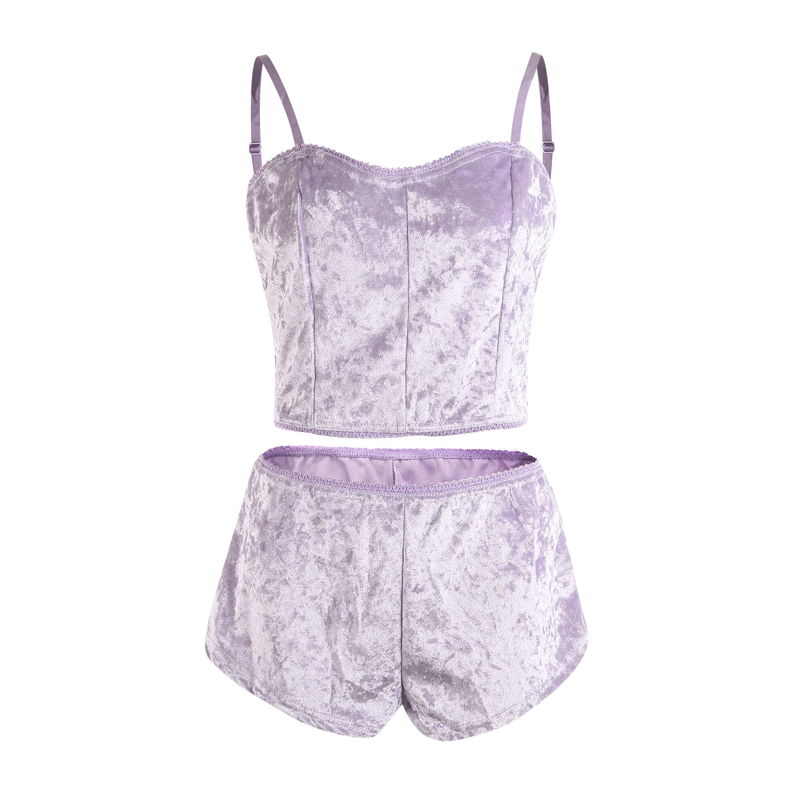 Ensemble pyjama à bretelles spaghetti en velours pour femmes chaudes avec short 