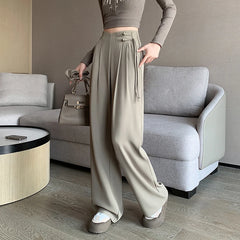 Women's High-Waisted Wide-Leg Trousers – Adjustable Belt Pleated Loose Pants