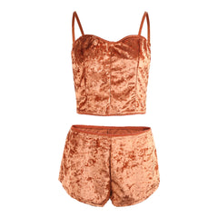 Hot Women Velvet Spaghetti Strap Pajama Set with Shorts