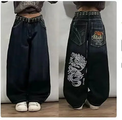 Jean droit taille haute baggy bleu délavé pour femme avec poches