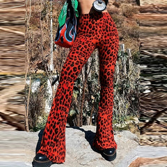 Women's High-Waisted Leopard Print Flared Leggings