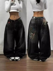 Unisex Baggy Deconstruction Tassel Jeans with Big Pockets