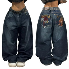 Women's Embroidered Baggy Jeans High Waist Wide Leg Pants