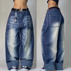 Women's Embroidered Baggy Jeans High Waist Wide Leg Pants