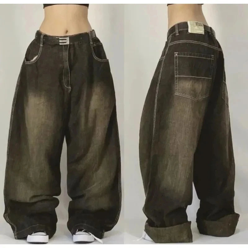 Unisex Baggy Deconstruction Tassel Jeans with Big Pockets