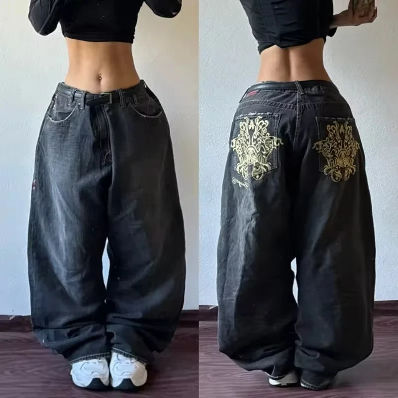 Unisex Baggy Deconstruction Tassel Jeans with Big Pockets