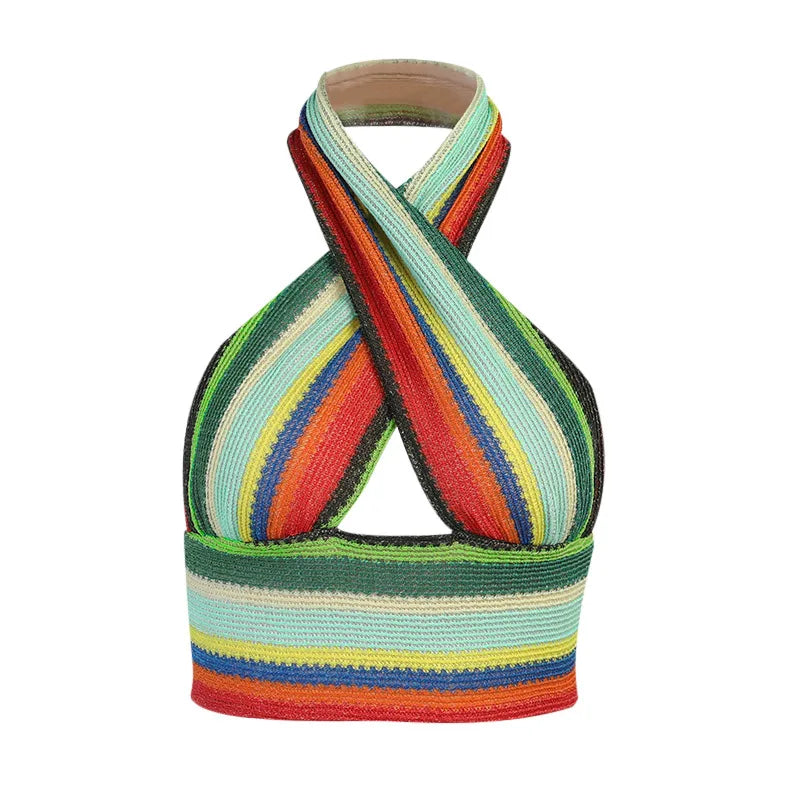 Women's Colorful Knitting Halter Backless Cropped Tube Top