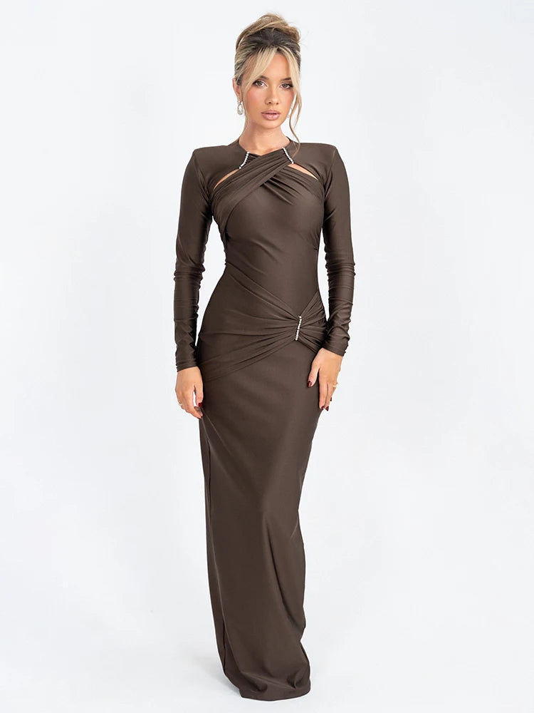 Stunning long sleeve maxi dress featuring a hollow out design