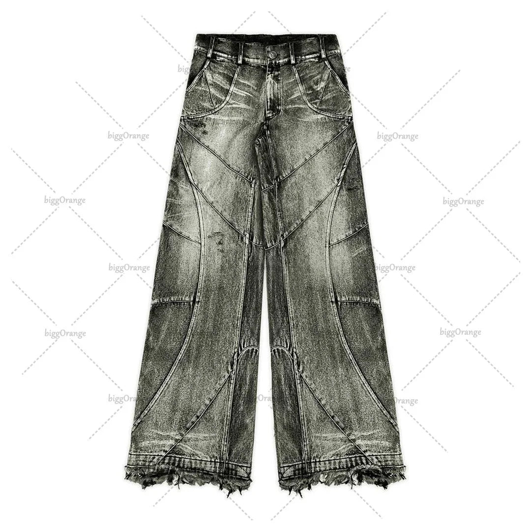 Jean baggy oversize pour homme – Pantalon ample droit à jambe large et effet usé 