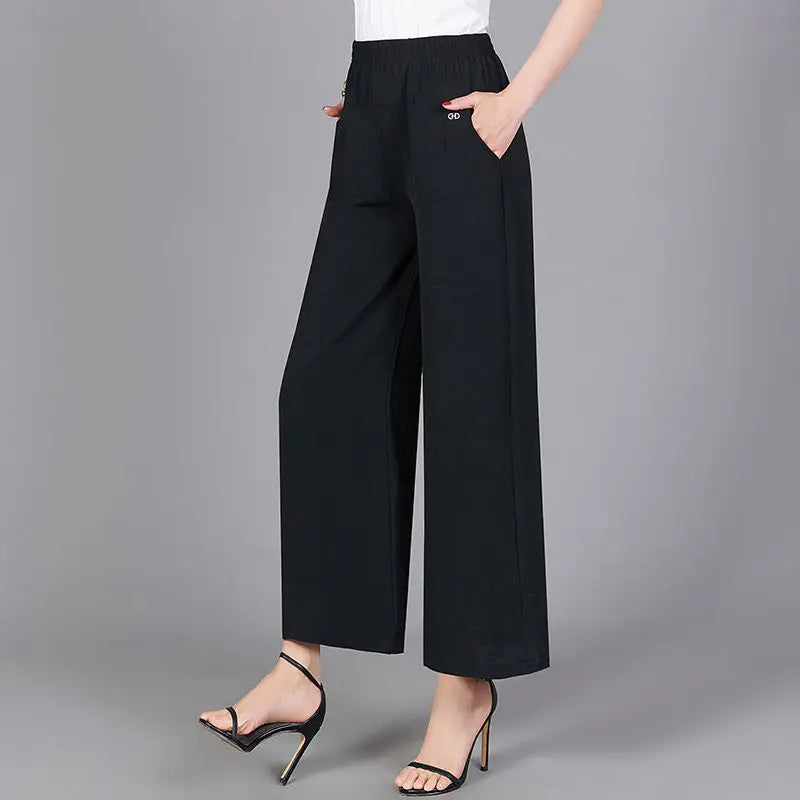 High Waist Loose Straight Casual Trousers with Pockets