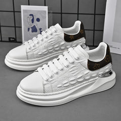 Men's Luxury White Leather-Effect Sneakers – Chunky Sole Fashion Trainers