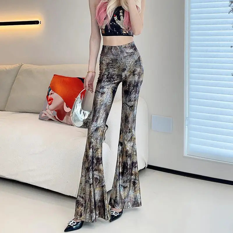 Summer Women's Patchwork Elasticized High-Waisted Sequined Pants