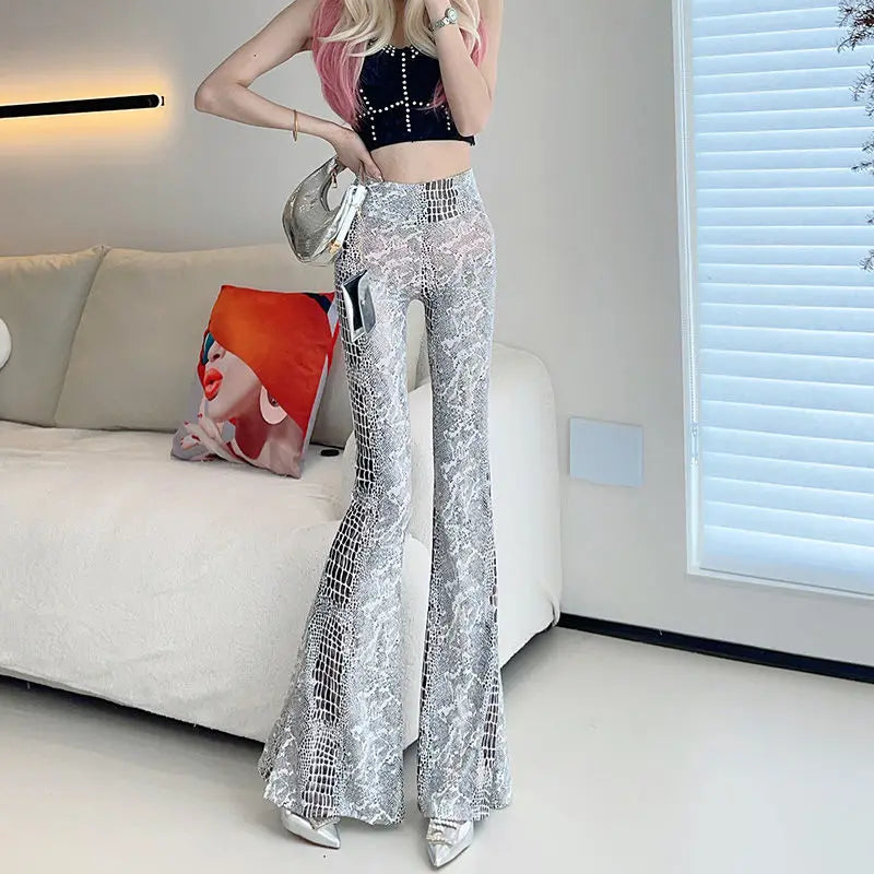 Summer Women's Patchwork Elasticized High-Waisted Sequined Pants