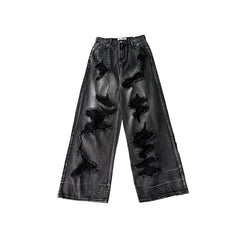 Women's Distressed Wide-Leg Ripped Jeans – High-Waist Loose Baggy Pants