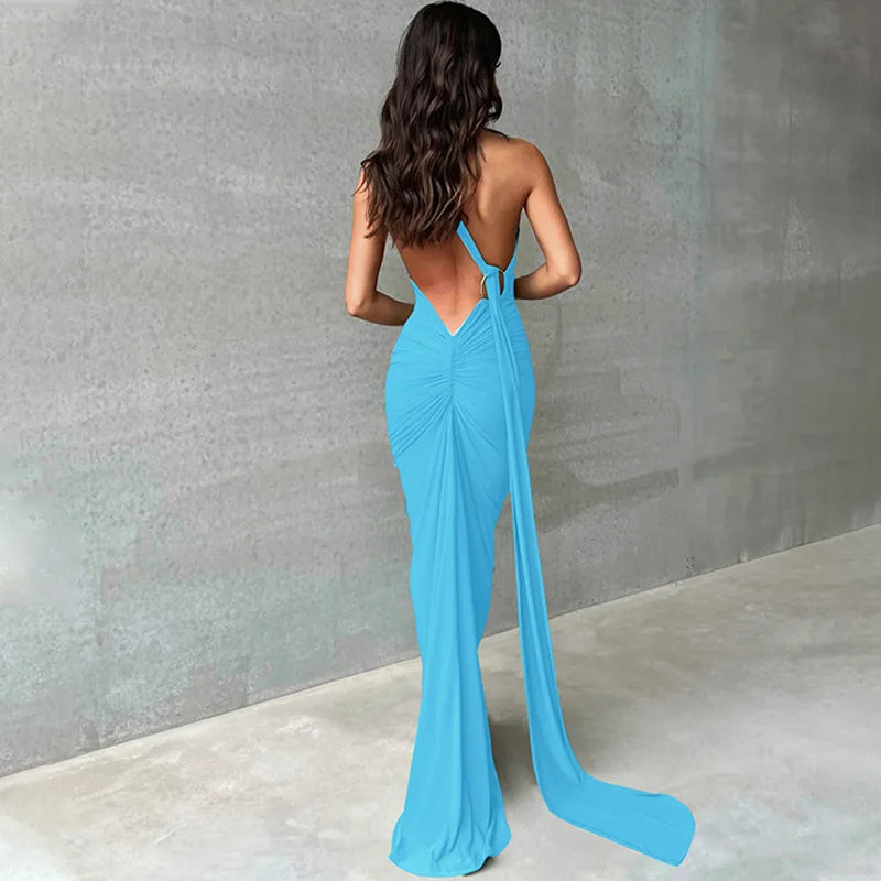 Robe longue dos nu au design irrégulier pour soirées en club