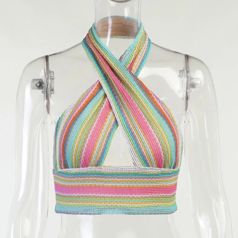 Women's Colorful Knitting Halter Backless Cropped Tube Top