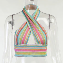 Women's Colorful Knitting Halter Backless Cropped Tube Top