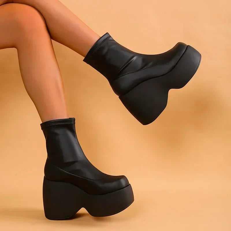 Gothic Style Elegant Chunky Platform Ankle Boots for Women