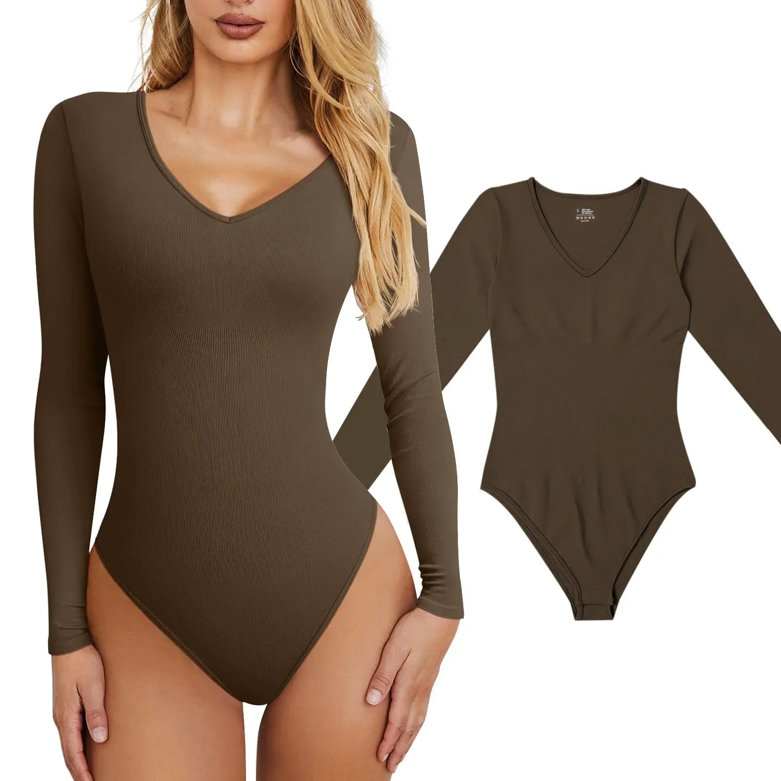 Body à manches longues de couleur unie pour femme – Haut slim minimaliste chic 