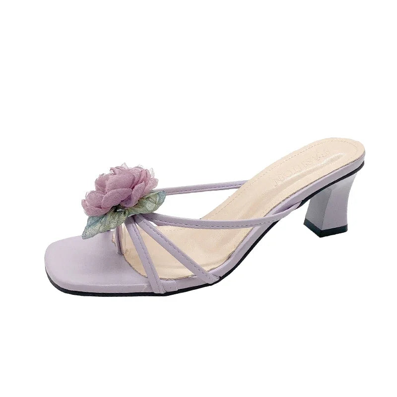 Women's Flower Open-Toed High Heels Slippers for Elegant Parties