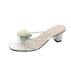 Women's Flower Open-Toed High Heels Slippers for Elegant Parties