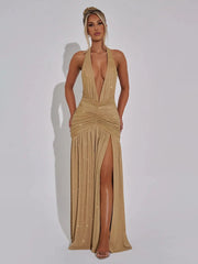 Glitter Deep V Neck Maxi Dress for a Glamorous Night Out