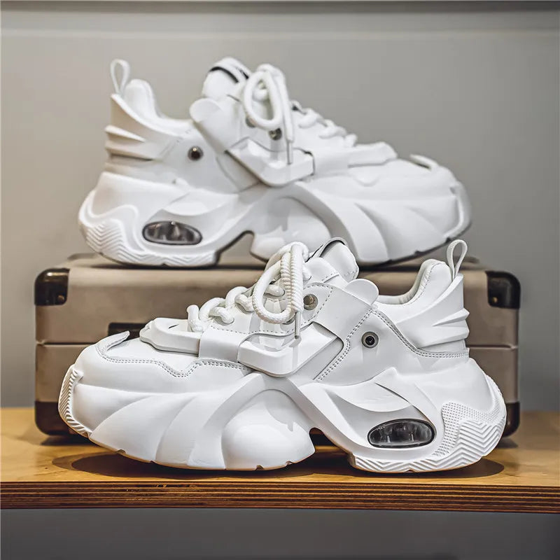 Men's Futuristic Chunky Sneakers – White Avant-Garde Statement Shoes