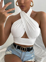 Women's Cross Halter Neck Crop Top