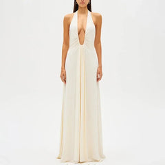 Deep V Halter Neck Long Dress for Luxurious Evening Events