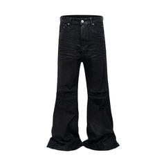 Unisex Black Waxed Flared Baggy Jeans – Oversized Bootcut Denim Trousers