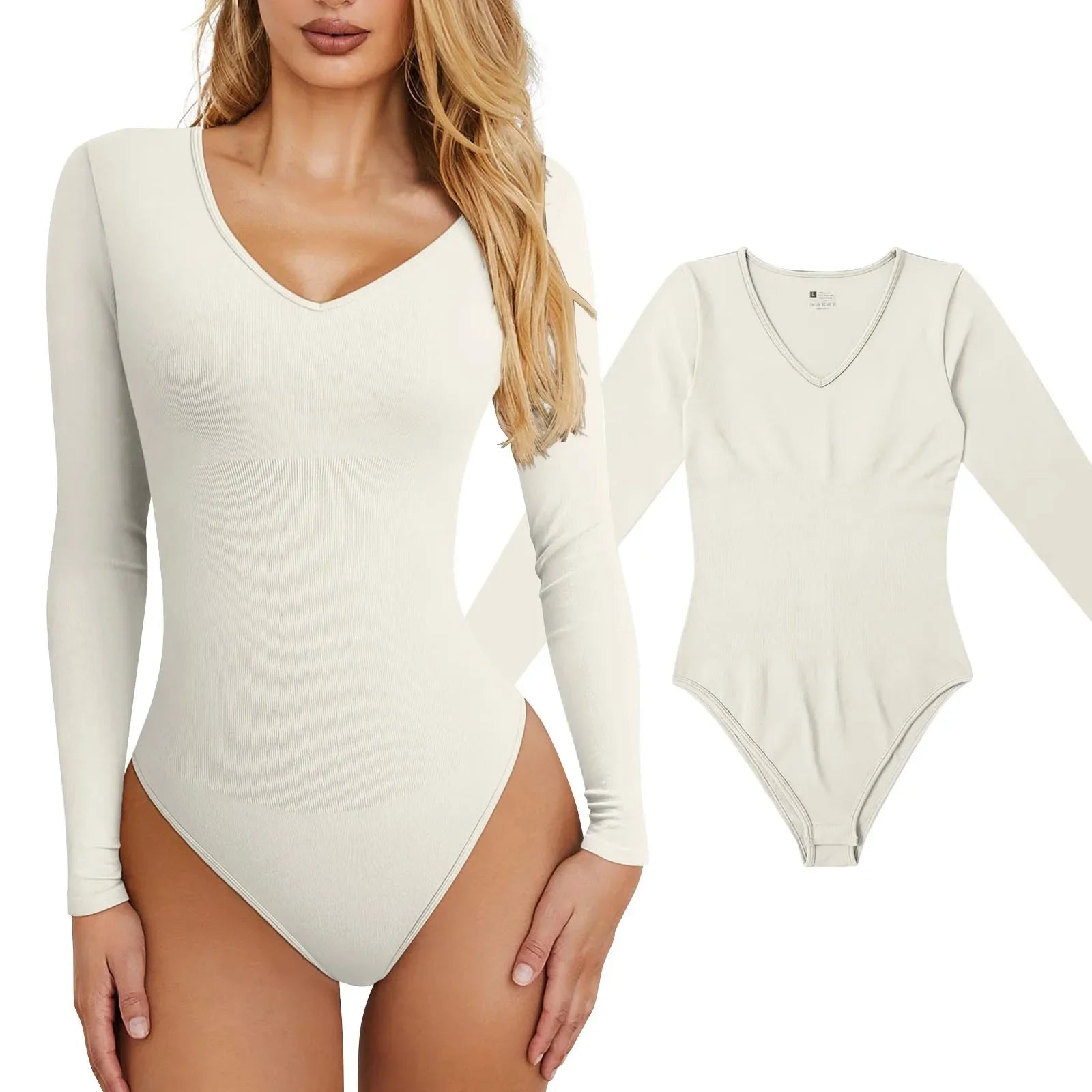 Women's Solid Color Long-Sleeve Bodysuit – Minimalist Chic Slim Fit Top