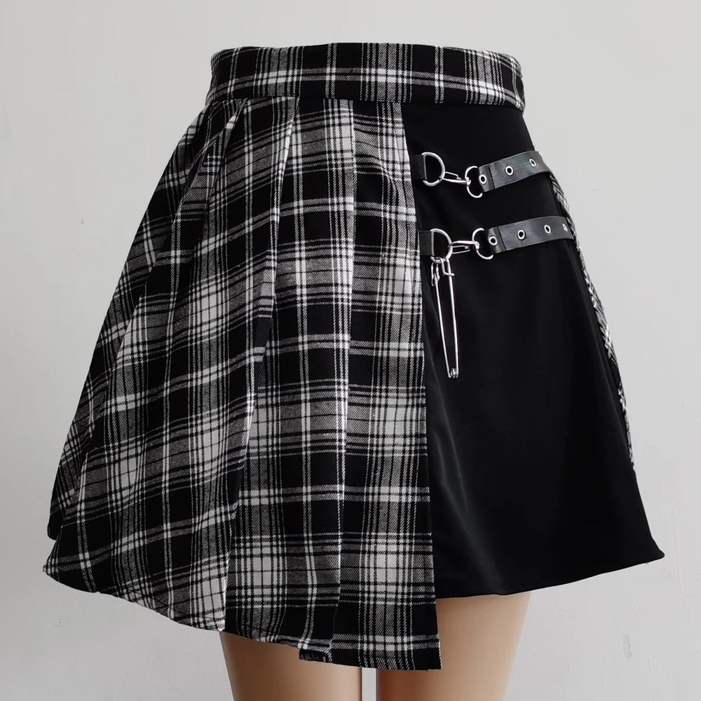 Gothic Sweet Women High Waist Plaid Mini Pleated Skirt Kawaii Chic