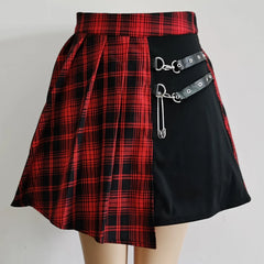 Gothic Sweet Women High Waist Plaid Mini Pleated Skirt Kawaii Chic