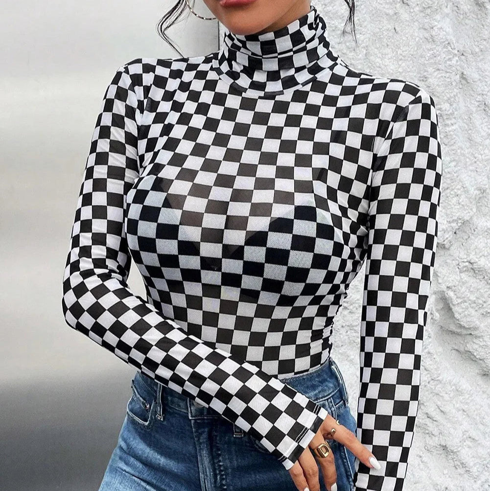 Black Checkerboard Print Bodysuit – Retro Revival