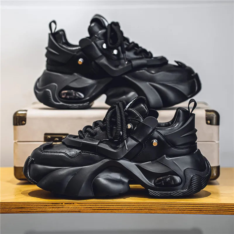 Men's Futuristic Chunky Sneakers – Black Avant-Garde Statement Shoes