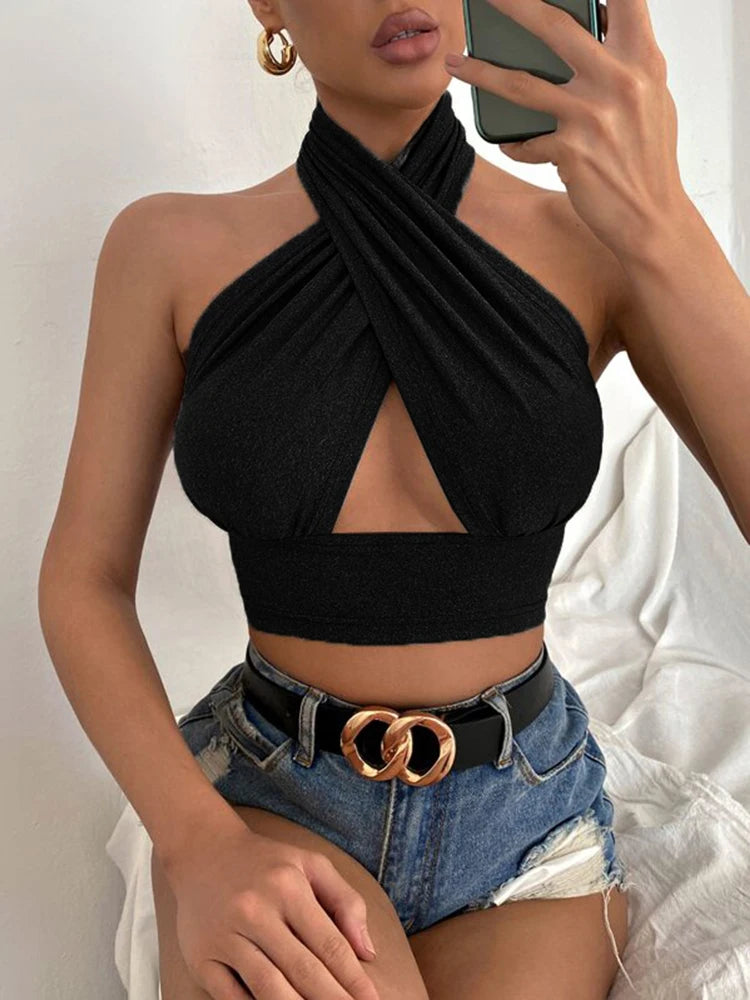 Women's Cross Halter Neck Crop Top