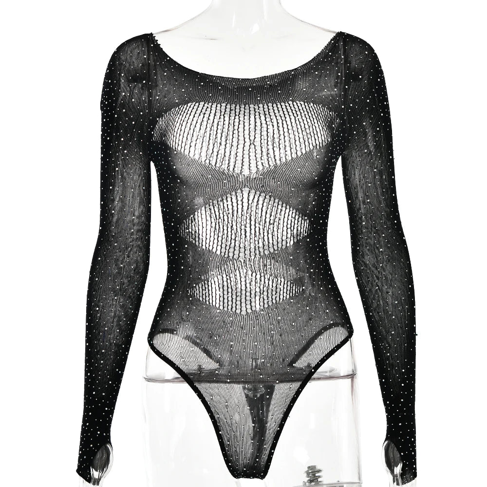 Body transparent à strass noir – Glamour et audacieux 