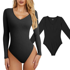 Women's Solid Color Long-Sleeve Bodysuit – Minimalist Chic Slim Fit Top