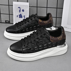 Men's Luxury Black Leather-Effect Sneakers – Chunky Sole Fashion Trainers