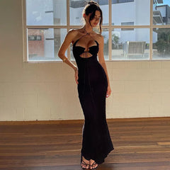 Backless Cut Out Tie Up Maxi Dress