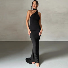 Backless Maxi Dress with Irregular Design for Club Parties