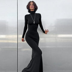 Long Sleeve Maxi Dress with Turtleneck for Fall and Winter