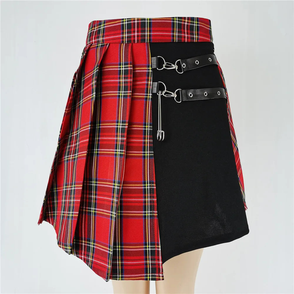 Gothic Sweet Women High Waist Plaid Mini Pleated Skirt Kawaii Chic