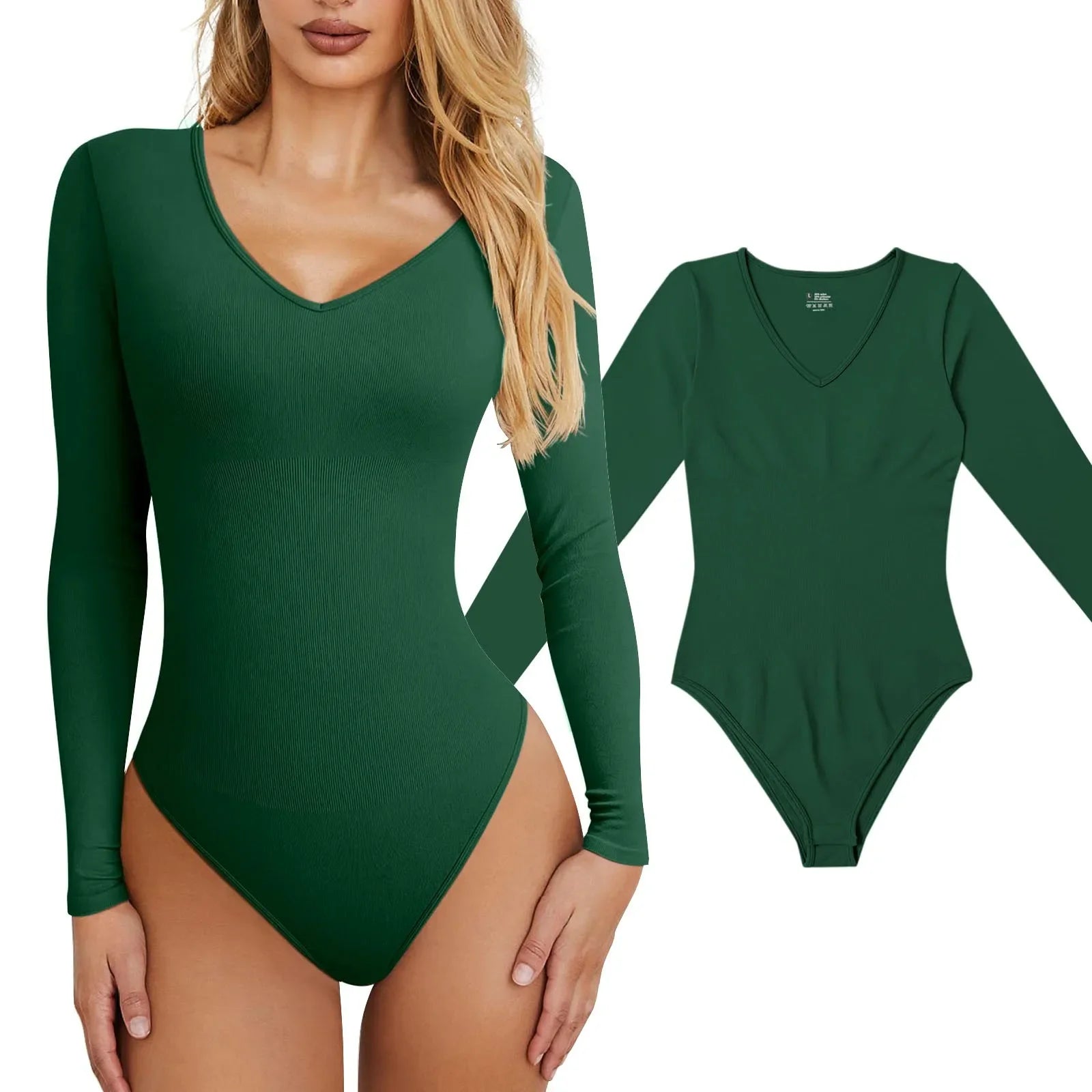 Women's Solid Color Long-Sleeve Bodysuit – Minimalist Chic Slim Fit Top